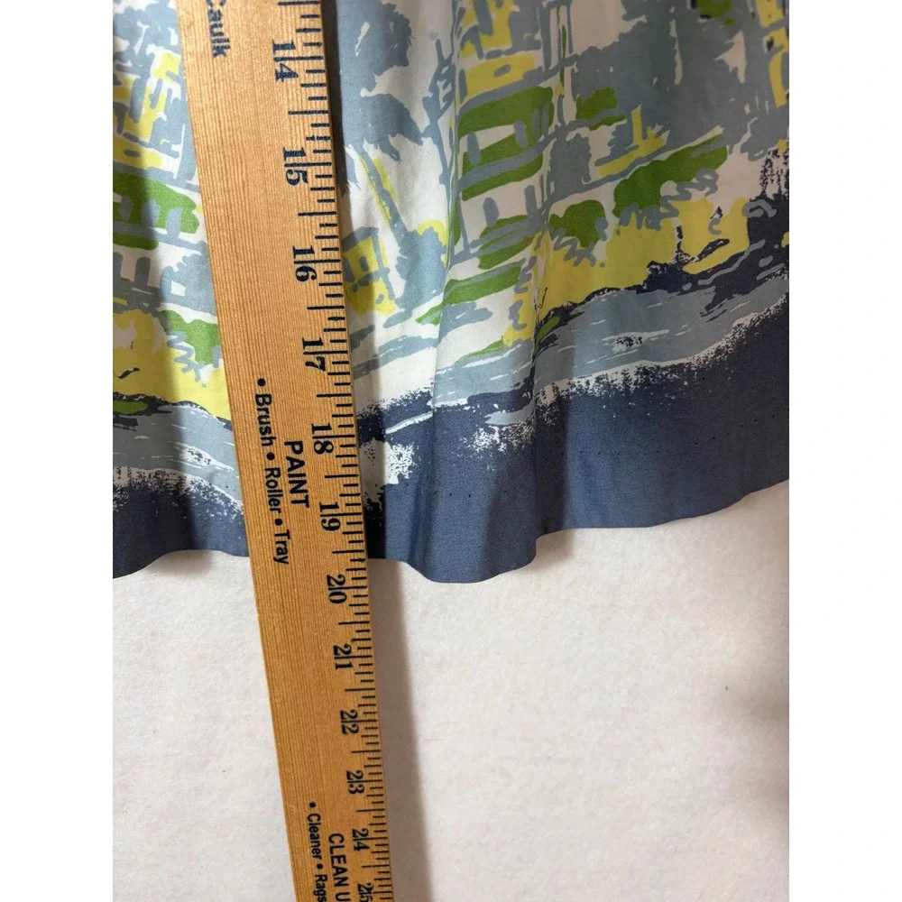 Old Navy Women Blue Tropical Scenic Palm Tree Pleated Mini Skirt 4 Cotton Resort - Picture 3 of 6